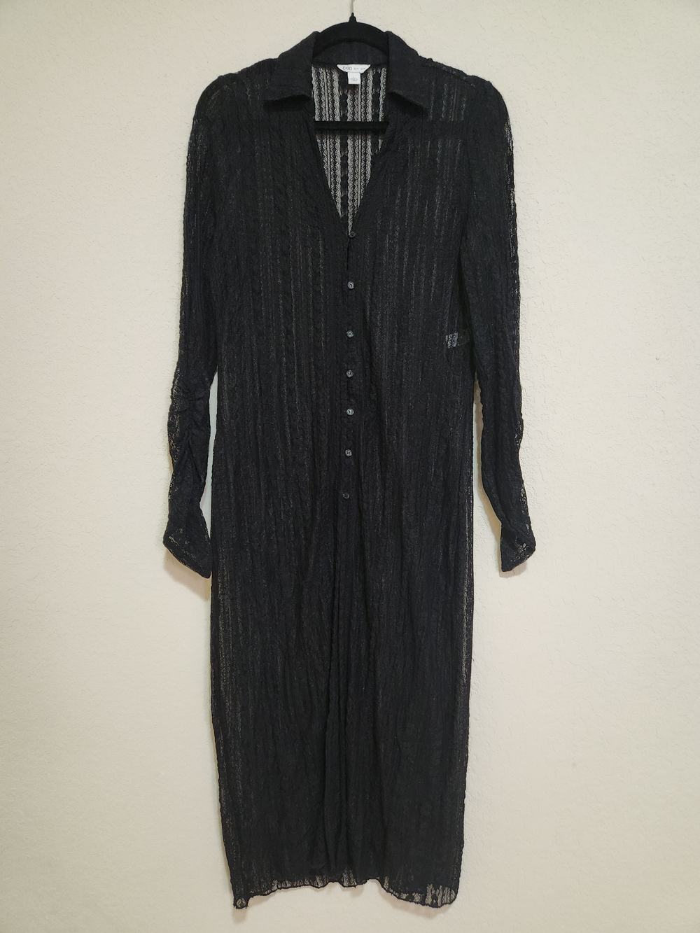Cato Black Sheer Long Sleeve Button-Front Dress
